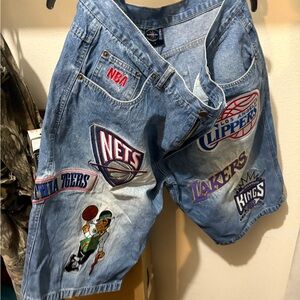 NBA Patchwork Denim Shorts - Blue